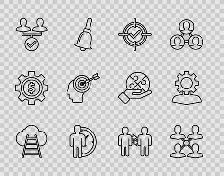 Set line Ladder leading to cloud, Project team base, Target and check mark, Time イラスト素材