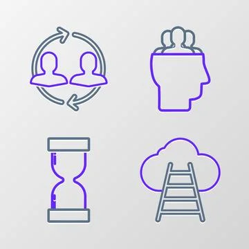 Set line Ladder leading to cloud, Old hourglass with flowing sand, Project .. イラスト素材