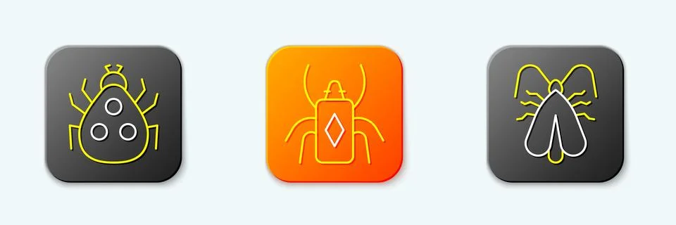 Set line Ladybug, Beetle and Clothes moth icon. Vector Stockillustratie
