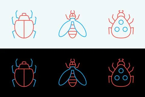 Set line Ladybug, Mite and Bee icon. Vector Stock Illustration
