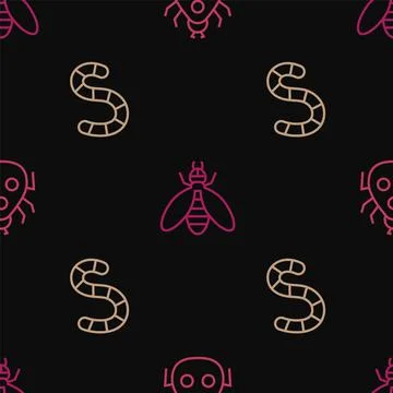 Set line Ladybug, Worm and Bee on seamless pattern. Vector 스톡 일러스트