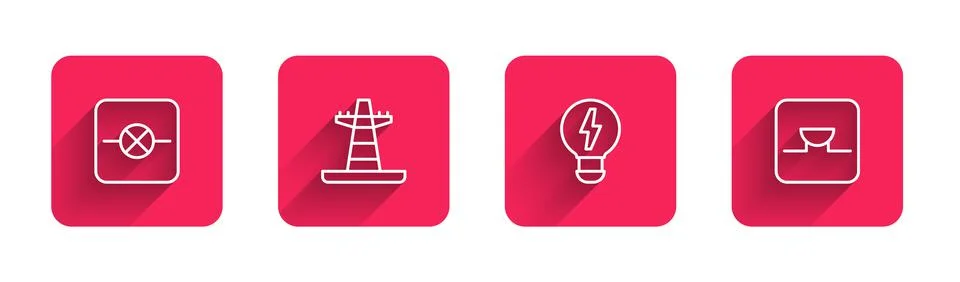 Set line Lamp in electronic circuit, Electric tower line, Creative lamp light Illustrazione stock