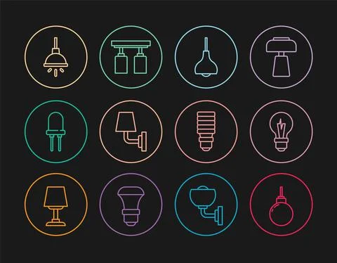 Set line Lamp hanging, Light bulb, Wall lamp or sconce, emitting diode Stock Illustration