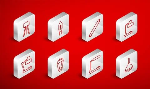 Set line Lamp hanging, Light emitting diode, Fluorescent lamp, Table, Floor Stock Illustration