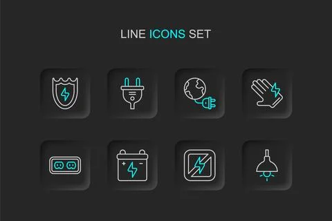 Set line Lamp hanging, No lightning, Car battery, Electrical outlet, glove,.. 库存插图