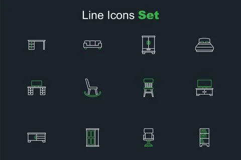 Set line Lamp hanging, Office chair, Wardrobe, TV table stand, Chair, Armch.. 库存插图