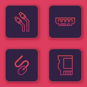 Set line LAN cable network internet, Computer mouse, RAM, random access memory 库存插图