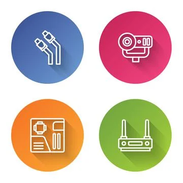 Set line LAN cable network internet, Web camera, Motherboard digital chip and Stockillustratie