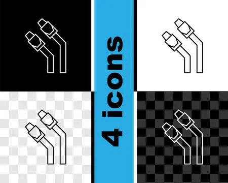 Set line LAN cable network internet icon isolated on black and white 스톡 일러스트
