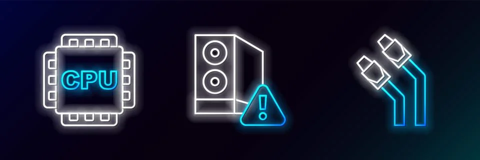 Set line LAN cable network internet, Processor with CPU and Case of computer 스톡 일러스트