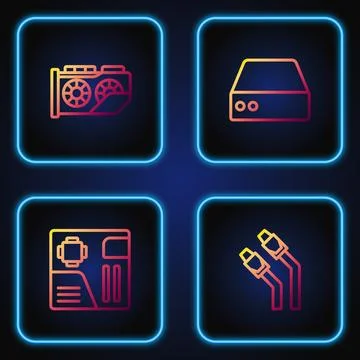 Set line LAN cable network internet, Motherboard digital chip, Video graphic 库存插图