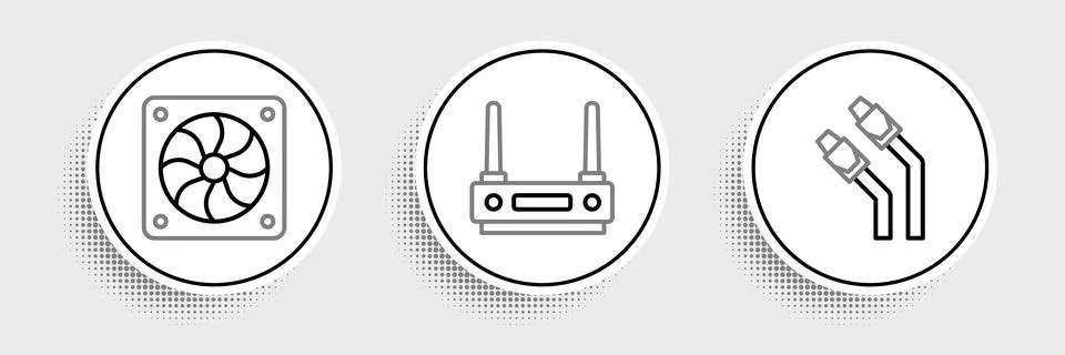 Set line LAN cable network internet, Computer cooler and Router and wi-fi s.. Stock Illustration
