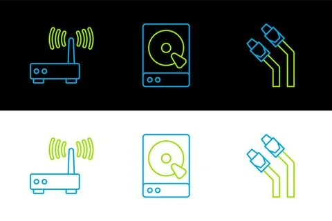 Set line LAN cable network internet Router and wi-fi signal and Hard disk dri Stock Illustration