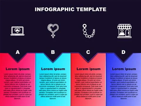Set line Laptop with 18 plus content, Female gender and heart, Anal beads and 스톡 일러스트