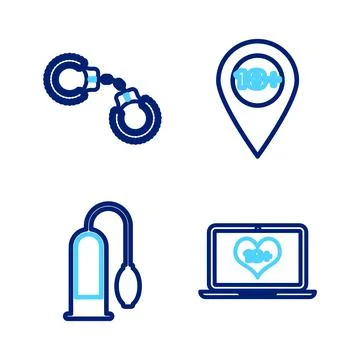 Set line Laptop with 18 plus content, Penis pump, Location and Sexy fluffy ha 스톡 일러스트