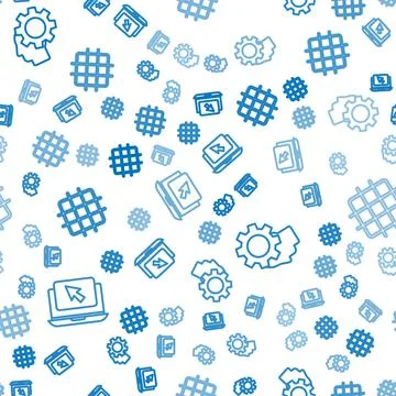 Set line Laptop and cursor, Human head with gear inside and Grid graph paper on Stock Illustration