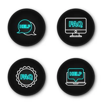 Set line Laptop and help, Label with text FAQ, Computer monitor and Speech .. イラスト素材