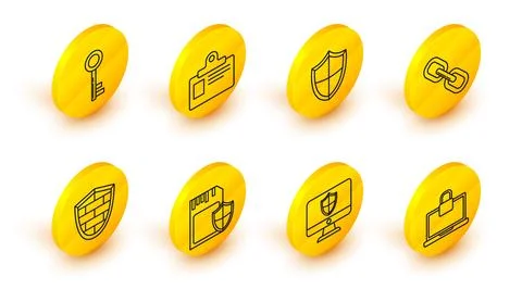 Set line Laptop and lock, Computer monitor shield, SD card, Shield with cyb.. Stock Illustration