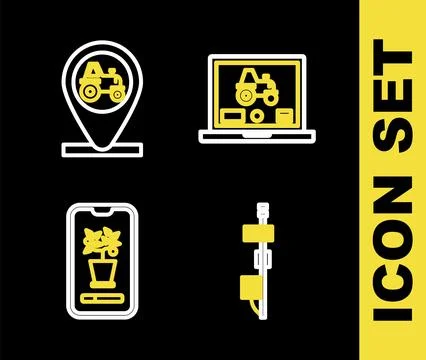 Set line Laptop application for smart farm, Standalone sensor, Smart control Illustrazione stock