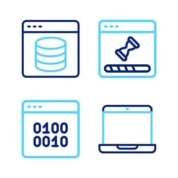 Set line Laptop, Binary code, Loading data window and Server, Data, Web Hos.. 스톡 일러스트