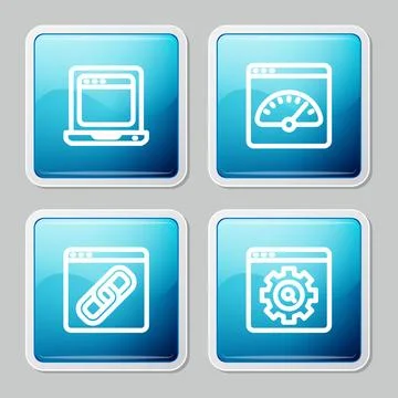 Set line Laptop with browser window, Digital speed meter, Browser and setti.. Stock Illustration