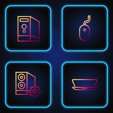 Set line Laptop, Case of computer, and Computer mouse. Gradient color icons Illustrazione stock