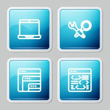 Set line Laptop, Debugging, Software and icon. Vector イラスト素材