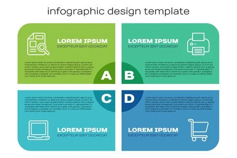 Set line Laptop, Document with graph chart, Shopping cart and Printer. Business Stock Illustration