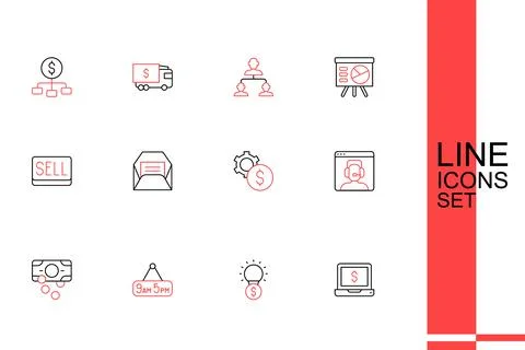 Set line Laptop with dollar, Light bulb, From 9 5 job, Stacks paper money c.. Stock Illustration