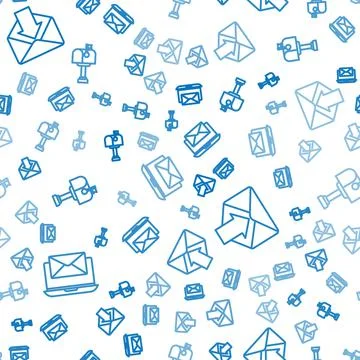 Set line Laptop with envelope, Envelope and Mail box on seamless pattern. Vector Stock Illustration