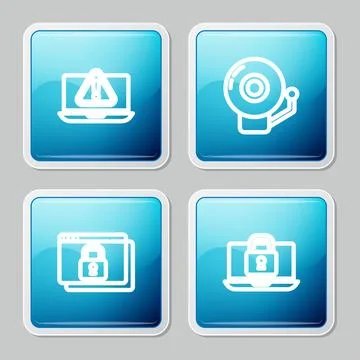 Set line Laptop with exclamation mark, Ringing alarm bell, Secure your site.. Stock-Illustration