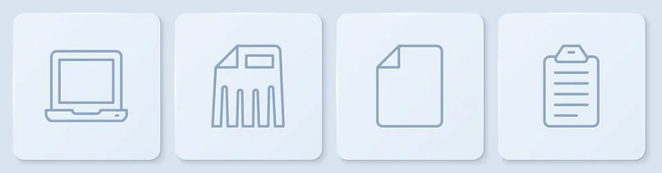 Set line Laptop, File document, Paper shredder and To list or planning. Whi.. イラスト素材