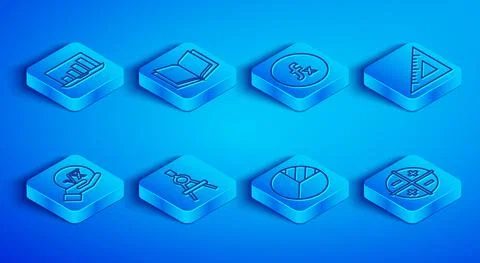 Set line Laptop with graph chart, Open book, Function mathematical symbol Illustrazione stock