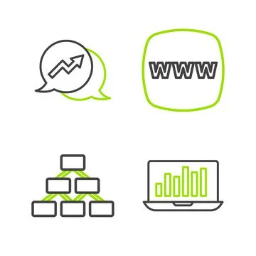 Set line Laptop with graph chart, Hierarchy organogram, Website template and  Stock Illustration