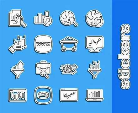Set line Laptop with graph chart, Sales funnel, Graph infographic, Search g.. Stock-Illustration