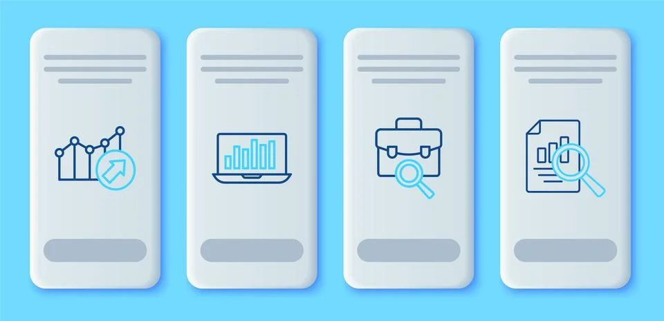 Set line Laptop with graph chart, Work search, Financial growth and Documen.. Stock-Illustration