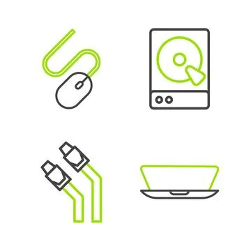 Set line Laptop, LAN cable network internet, Hard disk drive HDD and Comput.. Stock Illustration