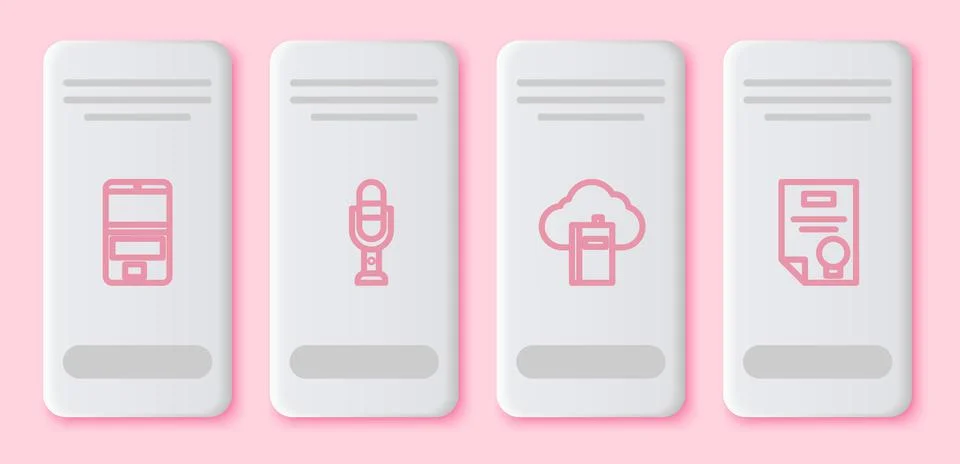 Set line Laptop, Microphone, Cloud or online library and Certificate template Illustrazione stock