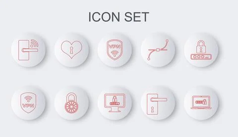 Set line Laptop with password, Shield VPN wireless, Door handle, Digital do.. Illustration