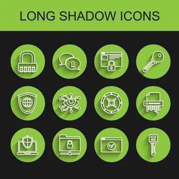 Set line Laptop protected with shield, FTP folder and lock, Safe combination Stockillustratie