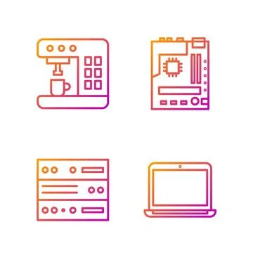 Set line Laptop, Server, Data, Web Hosting, Coffee machine and Motherboard Stock Illustration