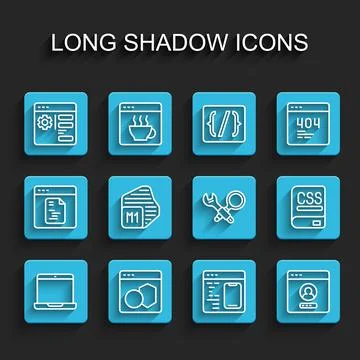 Set line Laptop, Software, Browser setting, Create account screen, Processor, Stock Illustration