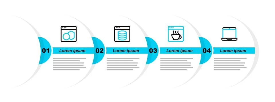 Set line Laptop, Software, Server, Data, Web Hosting and  icon. Vector Stock Illustration