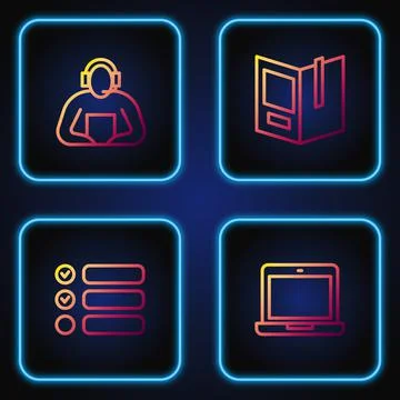 Set line Laptop, Task list, Student and Open book. Gradient color icons. Vector Illustrazione stock