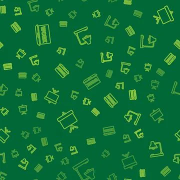 Set line Laptop with text work, Chalkboard diagram and Table lamp on seamless Stock Illustration