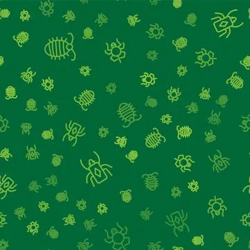 Set line Larva insect, Beetle bug and Spider on seamless pattern. Vector 스톡 일러스트