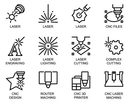 Set of line for laser and C N C machining processes cutting engraving Stockillustratie