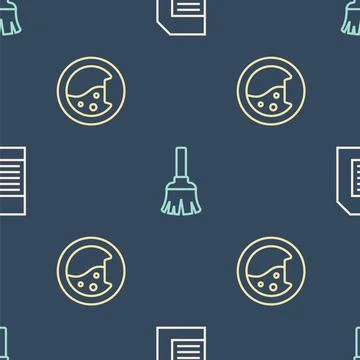 Set line Laundry detergent, Washer and Feather broom on seamless pattern. Vector イラスト素材