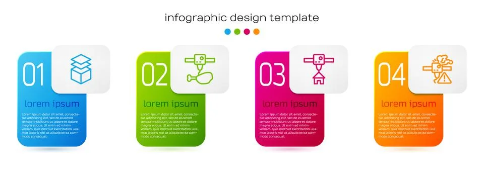 Set line Layers, 3D printer chicken leg, house and warning. Business infographic Stock Illustration