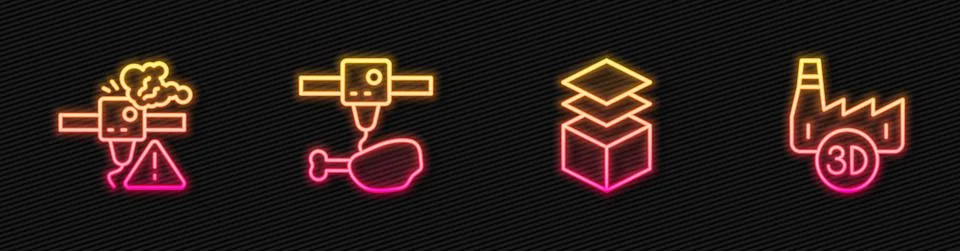 Set line Layers, 3D printer warning, chicken leg and Printing house industry Illustrazione stock